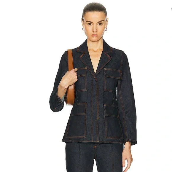 A.L.C. Stevie Dark Blue Wash Raw Denim Long Sleeve Button Jacket New With Tags